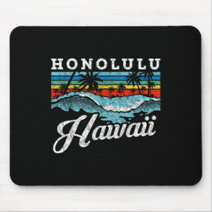 Tapis De Souris Waves Beach Honolulu Hawaiian Summer Surfing Retro