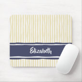 Tapis De Souris Wavy Painterly Stripes Navy and Cream With Name (Avec souris)