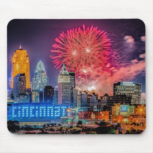 Tapis De Souris WEBN 2019 Fireworks Cincinnati Skyline Photographi (Devant)