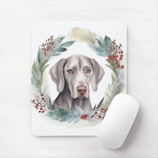 Tapis De Souris Weimaraner Christmas Wreath Festive Pup (Avec souris)