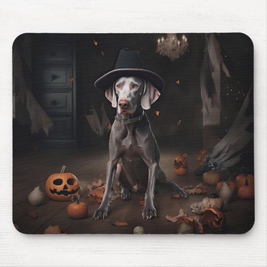 Tapis De Souris Weimaraner Citrouilles Halloween effrayant (Devant)