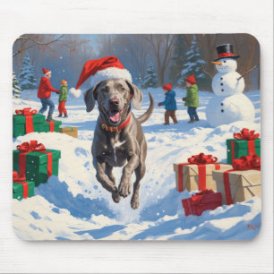 Tapis De Souris Weimaraner coule en neige avec le Casquette de Noë