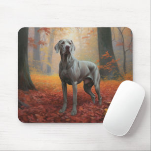 Tapis De Souris Weimaraner dans les feuilles d'automne qui tombent