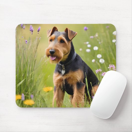 Tapis De Souris Welsh Terrier Dans Fleur sauvage Meadow (Avec souris)
