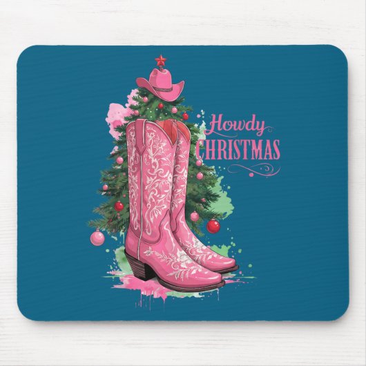 Tapis De Souris Western , Howdy Christmas And Tree, Nk Cowboy Boot (Devant)