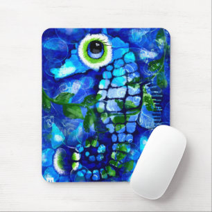 Tapis De Souris Whimsical Abstrait Seahorse Bleu Turquoise Vert Fl