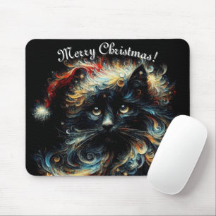 Tapis De Souris Whimsical Black Cat Père Noël Casquette de Noël sa