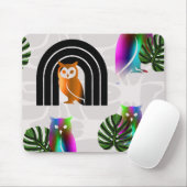 Tapis De Souris Whimsical Boho Owl & Tropical Monstera Leaf (Avec souris)
