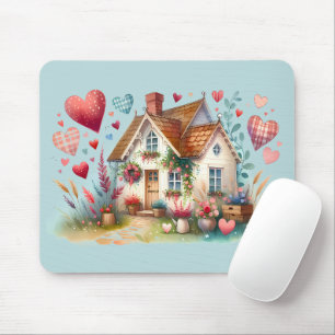 Tapis De Souris Whimsical Cottagecore Heart House Art