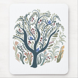 Tapis De Souris Whimsical Folk Art Forêt Tones de la Terre Mousepa