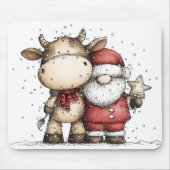 Tapis De Souris Whimsical Santa & Moo-Moo Holiday Christmas Cheer (Devant)