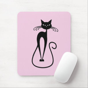 Tapis De Souris Whimsical Skinny Chat noir rose