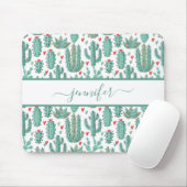 Tapis De Souris Whimsical vert blanc cactus motif monogrammed (Avec souris)