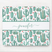 Tapis De Souris Whimsical vert blanc cactus motif monogrammed (Devant)
