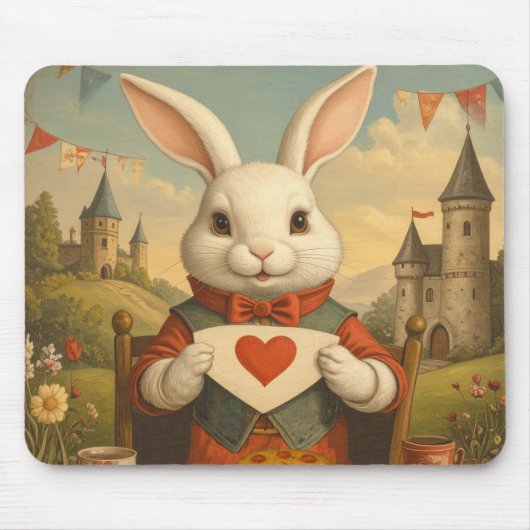 Tapis De Souris Whimsical White Rabbit Hearts Enchanted Wonderland (Devant)