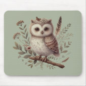 Tapis De Souris Whimsical Woodland Owl Botanical Illustration (Devant)