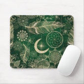 Tapis De Souris Whimsy Gold & Green Dreamcatcher Feathers Mandala (Avec souris)