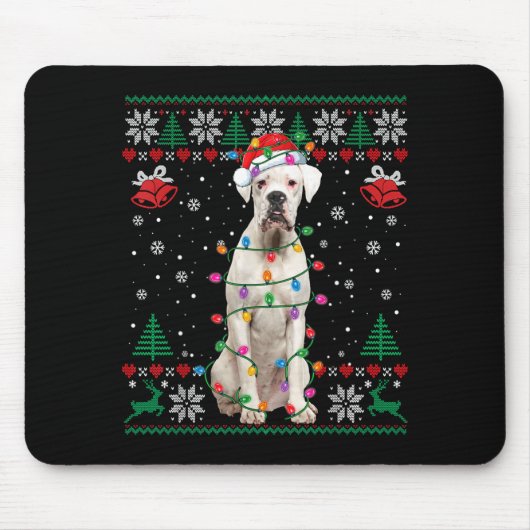 Tapis De Souris White Boxer Dog Ugly Christmas Sweater Funny Xmas  (Devant)