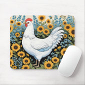 Tapis De Souris White Chicken and Sunflowers (Avec souris)