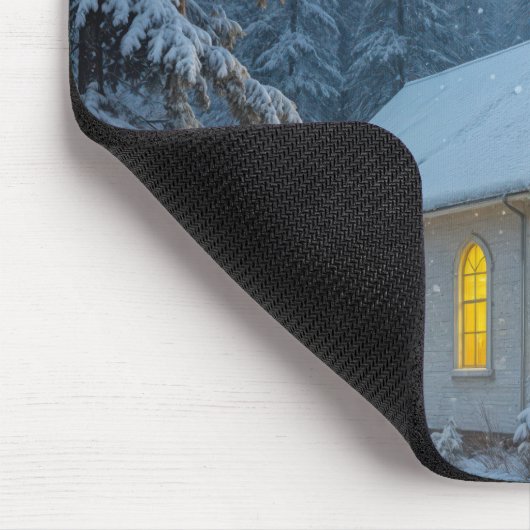 Tapis De Souris White Christmas Chapel In Winter Pines (Coin)