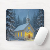 Tapis De Souris White Christmas Chapel In Winter Pines (Avec souris)