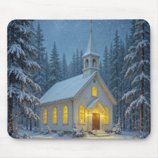 Tapis De Souris White Christmas Chapel In Winter Pines (Devant)