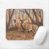 Tapis De Souris White Deer Buck & Doe Automne Maple Woods (Avec souris)