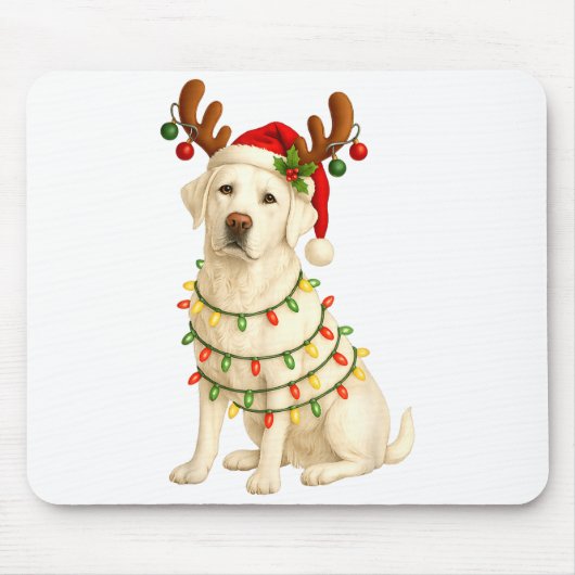 Tapis De Souris White Lab Christmas Tree Light Pajama Labrador Dog (Devant)
