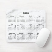 Tapis De Souris White Marble Black 2026 Calendar (Avec souris)