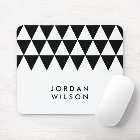 Tapis De Souris White Minimalist Modern Black Triangle Pattern (Avec souris)