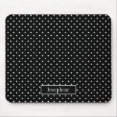 Tapis De Souris White On Black Polka Dots Pattern With Custom Name (Devant)