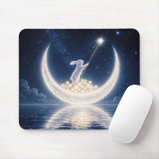 Tapis De Souris White Rabbit Collecting Stars (Avec souris)