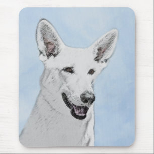 Tapis De Souris White Shepherd Painting - Cute Original Dog Art