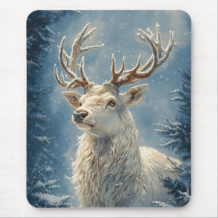 Tapis De Souris White Stag Portrait Mysar Winter Art