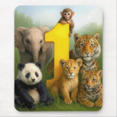 Tapis De Souris Wildlife Animal Babies With a Number One (Devant)