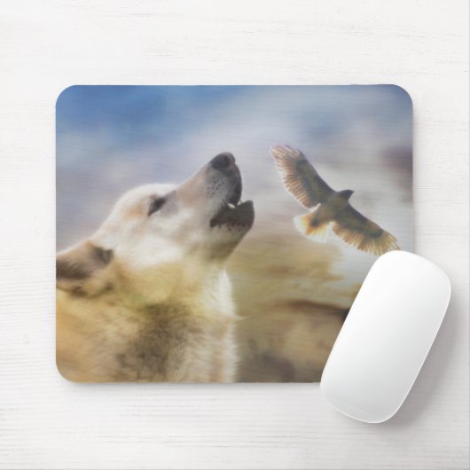 Tapis De Souris "Wind Talker" Loup et faucon rouge Mousepad (Avec souris)