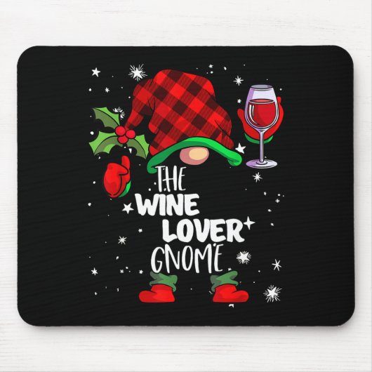 Tapis De Souris Wine Lover Gnome Red Buffalo Plaid Matching Family (Devant)