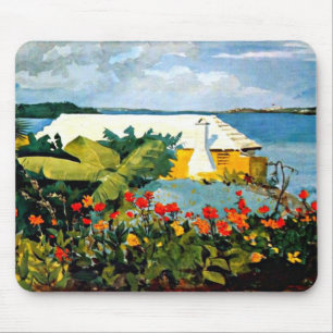Tapis De Souris Winslow Homer : Jardin aux fleurs et bungalow