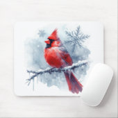 Tapis De Souris Winter Cardinal with Snowflakes on Icy Branch (Avec souris)