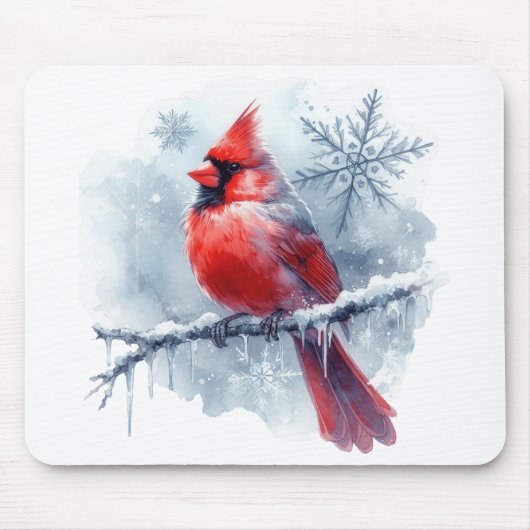 Tapis De Souris Winter Cardinal with Snowflakes on Icy Branch (Devant)