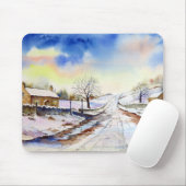 Tapis De Souris Wintery Lane Watercolor (Avec souris)