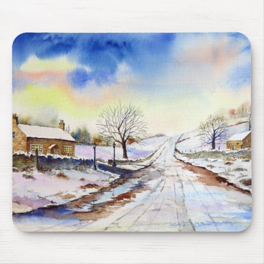 Tapis De Souris Wintery Lane Watercolor (Devant)