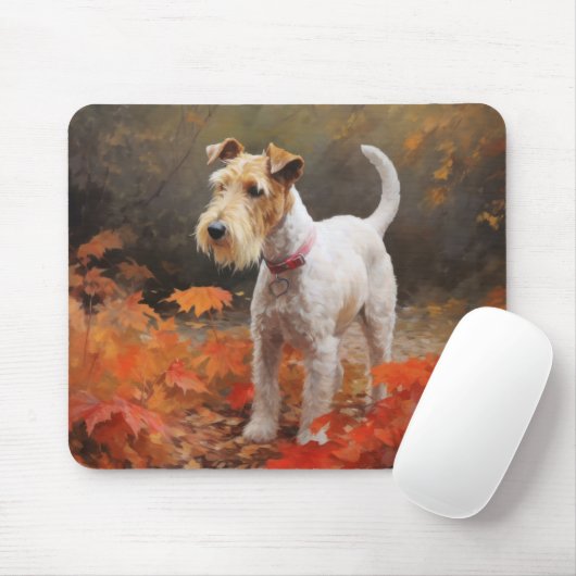 Tapis De Souris Wirefox Terrier en automne Leaves automne Inspire (Avec souris)