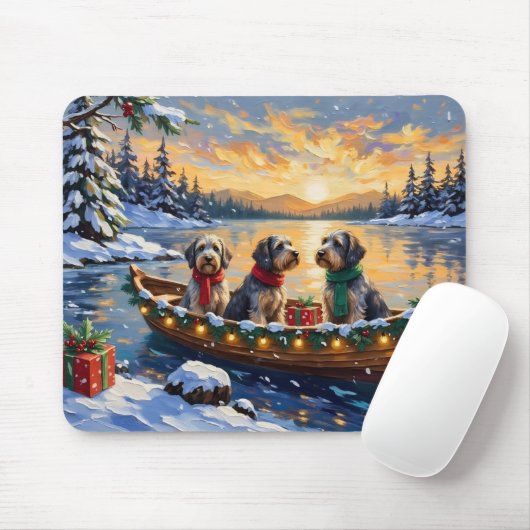 Tapis De Souris Wirehaired Pointing Griffon Christmas Boat Holiday (Avec souris)