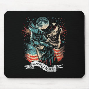 Tapis De Souris Wolf 4 juillet Drapeau américain hurlant America M