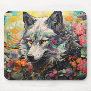 Tapis De Souris Wolf animal coloré Enchanter Abstrait