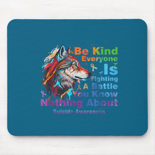 Tapis De Souris Wolf Be Kind Suicide Awareness Mental Health Suprt (Devant)