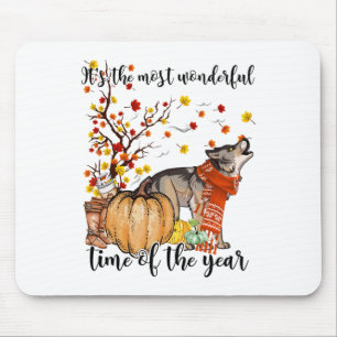 Tapis De Souris Wolf Chien Automne Citrouilles Automne Feuilles Ar