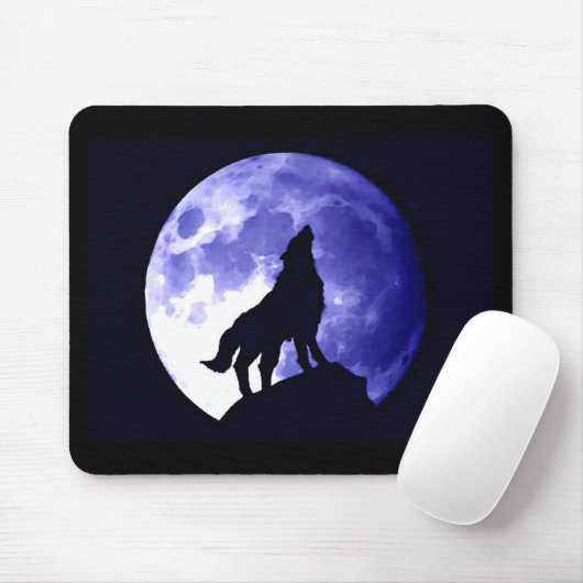 Tapis De Souris Wolf Howling à Moon (Avec souris)