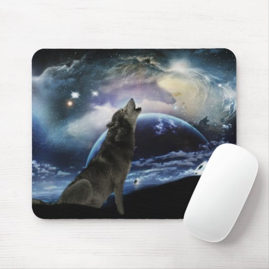 Tapis De Souris Wolf hurle sur la lune (Avec souris)